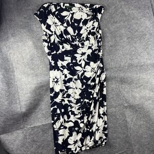 Lauren Ralph Lauren Black & White Floral Shirred Side Sleeveless Dress Sz 14‎